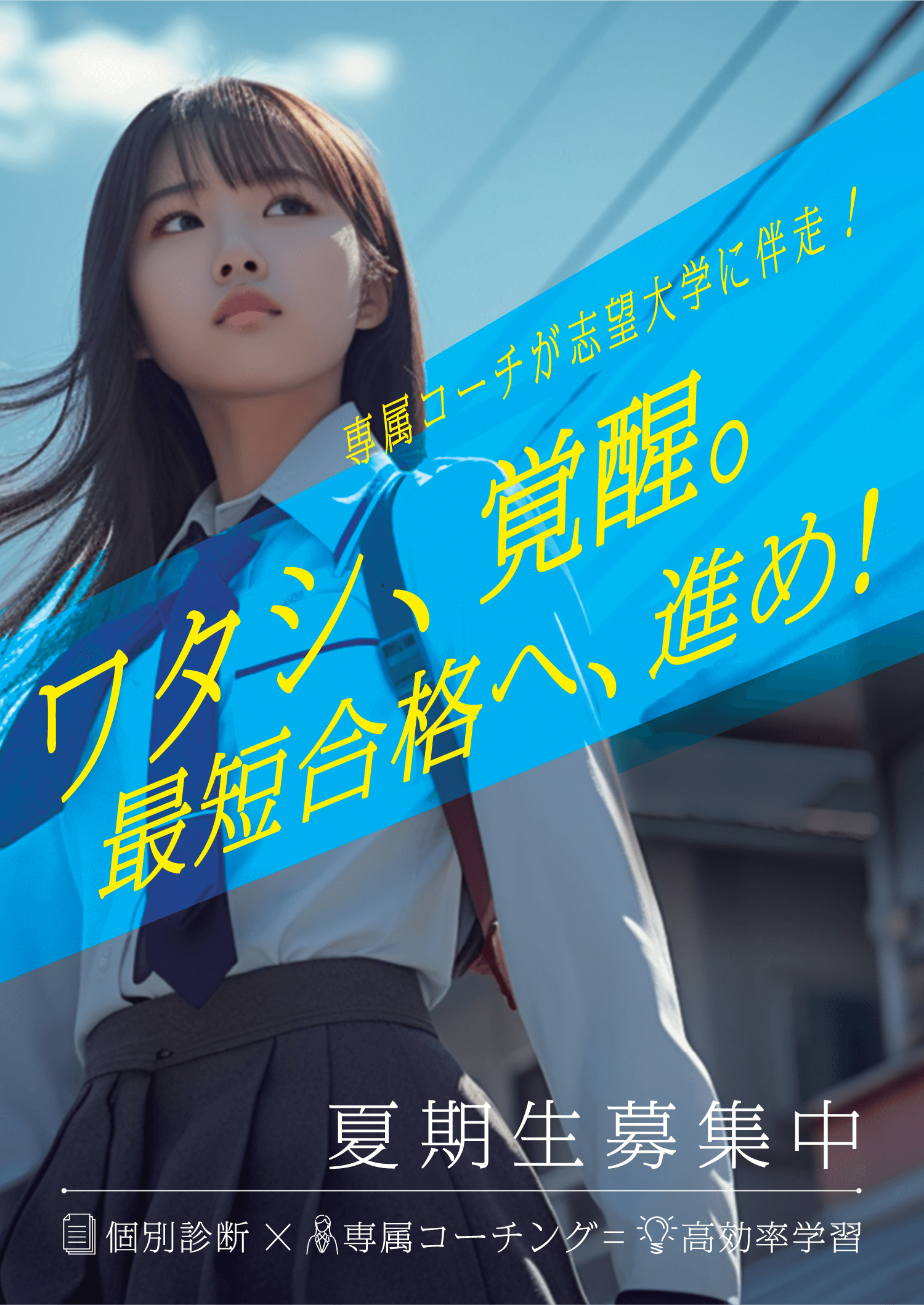 専属コーチが志望大学入学に伴走！ワタシ、覚醒。最短合格へ、進め！夏期生募集中